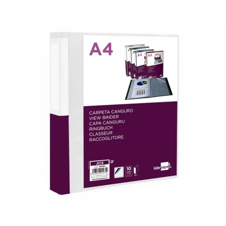 CARPETA LIDERPAPEL 10 FUNDAS CANGURO PP DIN A4 TRANSPARENTEPORTADA Y LOMO PERSONALIZABLE
