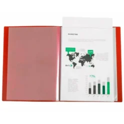 CARPETA LIDERPAPEL 80 FUNDAS CANGURO PP DIN A4 ROJO TRANSLUCIDO PORTADA Y LOMO PERSONALIZABLE