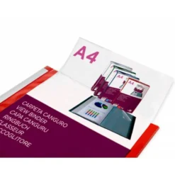 CARPETA LIDERPAPEL 80 FUNDAS CANGURO PP DIN A4 ROJO TRANSLUCIDO PORTADA Y LOMO PERSONALIZABLE