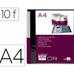 CARPETA LIDERPAPEL 10 FUNDAS CANGURO PP DIN A4 NEGRO OPACO PORTADA Y LOMO PERSONALIZABLE
