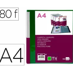 CARPETA LIDERPAPEL 80 FUNDAS CANGURO PP DIN A4 VERDE TRANSLUCIDO PORTADA Y LOMO PERSONALIZABLE