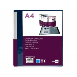 CARPETA LIDERPAPEL 80 FUNDAS CANGURO PP DIN A4 AZUL TRANSLUCIDO PORTADA Y LOMO PERSONALIZABLE