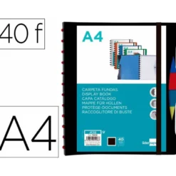 CARPETA LIDERPAPEL A4 CON 40 FUNDAS INTERCAMBIABLES 5 SEP SOBRE Y GOMILLA PORTADA Y LOMO PERSONALIZABLE NEGRO