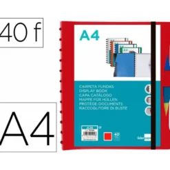 CARPETA LIDERPAPEL A4 CON 40 FUNDAS INTERCAMBIABLES 5 SEP SOBRE Y GOMILLA PORTADA Y LOMO PERSONALIZABLE ROJO