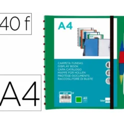 CARPETA LIDERPAPEL A4 CON 40 FUNDAS INTERCAMBIABLES 5 SEP SOBRE Y GOMILLA PORTADA Y LOMO PERSONALIZABLE VERDE