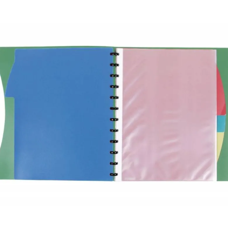 CARPETA LIDERPAPEL A4 CON 40 FUNDAS INTERCAMBIABLES 5 SEP SOBRE Y GOMILLA PORTADA Y LOMO PERSONALIZABLE VERDE