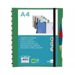 CARPETA LIDERPAPEL A4 CON 40 FUNDAS INTERCAMBIABLES 5 SEP SOBRE Y GOMILLA PORTADA Y LOMO PERSONALIZABLE VERDE