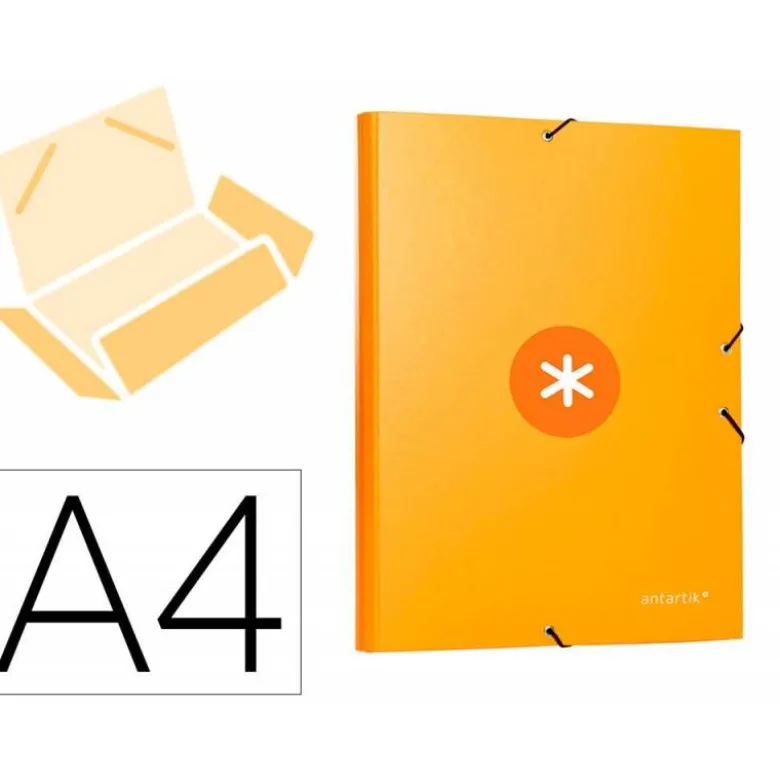 CARPETA LIDERPAPEL ANTARTIK GOMAS A4 3 SOLAPAS CARTON FORRADO COLOR MOSTAZA