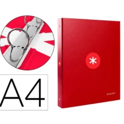 CARPETA LIDERPAPEL ANTARTIK DIN A4 FORRADA 4 ANILLAS 25 MM ROJO