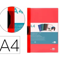 CARPETA LIDERPAPEL DOSSIER PINZA LATERAL POLIPROPILENO DIN A4 ROJO TRANSLUCIDO 60 HOJAS PINZA DESLIZANTE