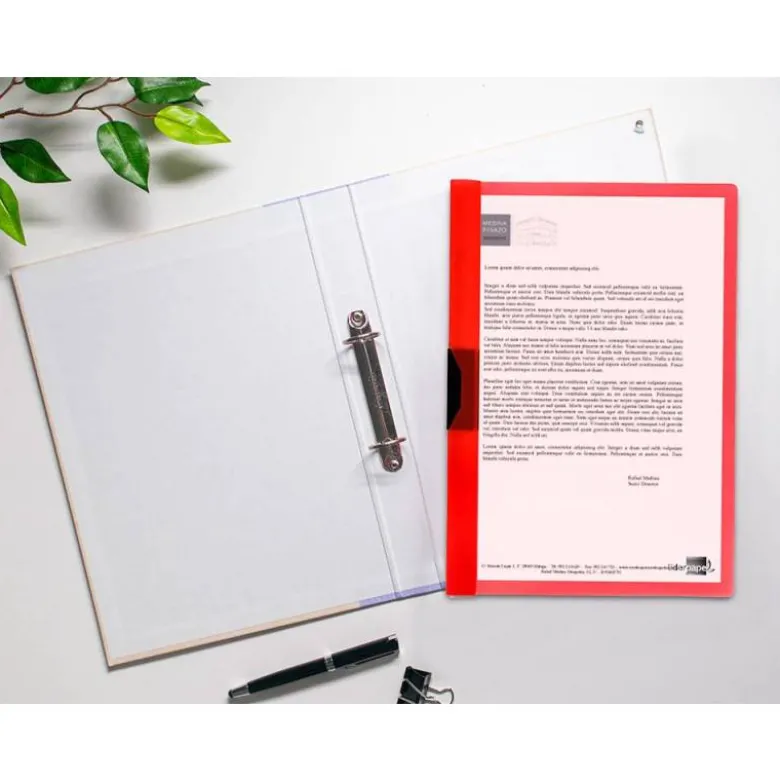CARPETA LIDERPAPEL DOSSIER PINZA LATERAL POLIPROPILENO DIN A4 ROJO TRANSLUCIDO 60 HOJAS PINZA DESLIZANTE