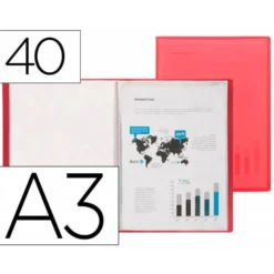 CARPETA LIDERPAPEL ESCAPARATE 40 FUNDAS POLIPROPILENO DIN A3 ROJO TRANSLUCIDO