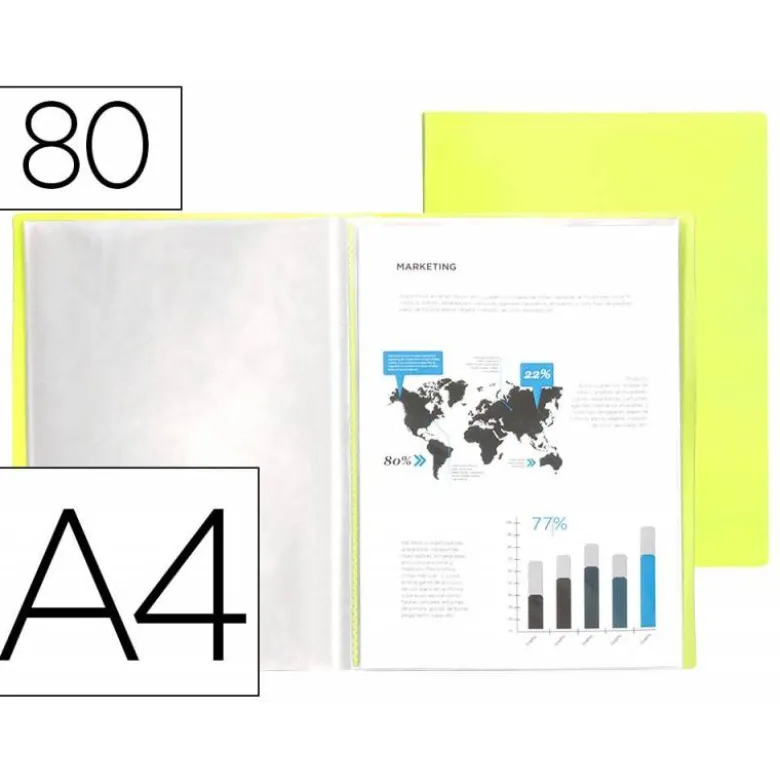 CARPETA LIDERPAPEL ESCAPARATE 80 FUNDAS POLIPROPILENO DIN A4 AMARILLO FLUOR OPACO
