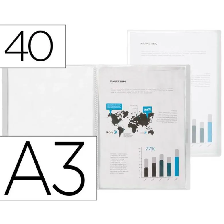 CARPETA LIDERPAPEL ESCAPARATE 40 FUNDAS POLIPROPILENO DIN A3 TRANSPARENTE TRANSLUCIDO