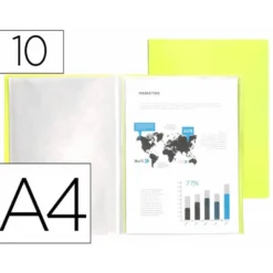 CARPETA LIDERPAPEL ESCAPARATE 10 FUNDAS POLIPROPILENO DIN A4 AMARILLO FLUOR OPACO