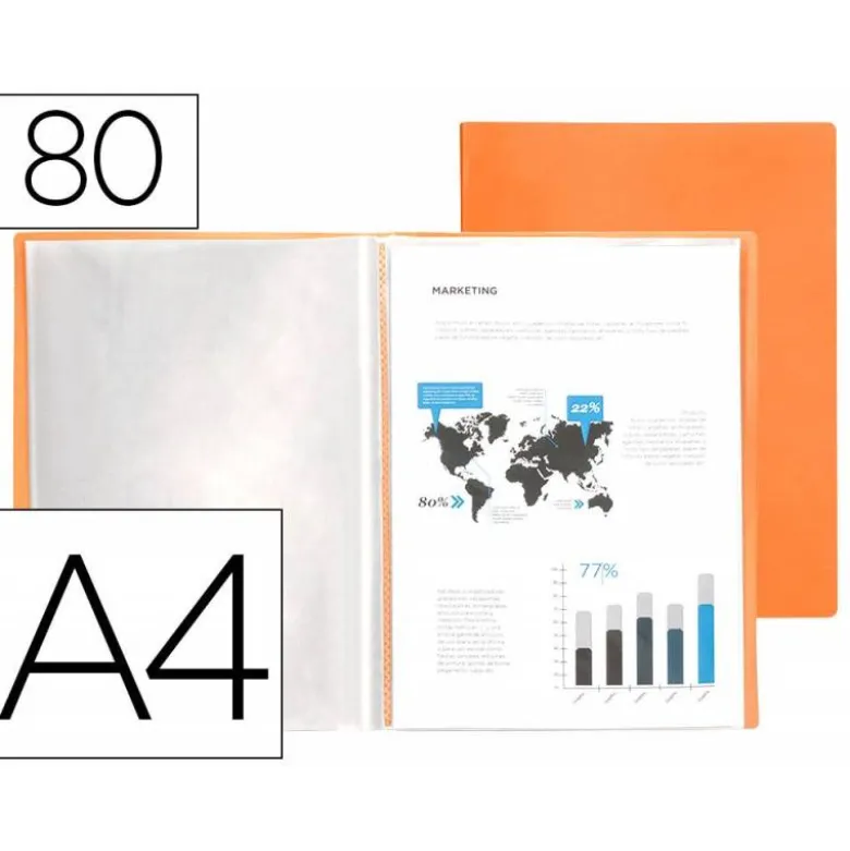 CARPETA LIDERPAPEL ESCAPARATE 80 FUNDAS POLIPROPILENO DIN A4 NARANJA FLUOR OPACO