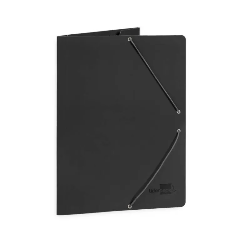CARPETA LIDERPAPEL GOMAS FOLIO 3 SOLAPAS CARTON PLASTIFICADO COLOR NEGRO