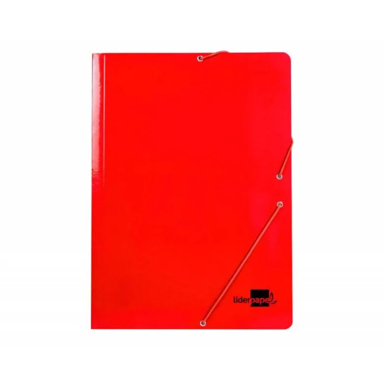 CARPETA LIDERPAPEL GOMAS FOLIO 3 SOLAPAS CARTON PLASTIFICADO COLOR ROJO