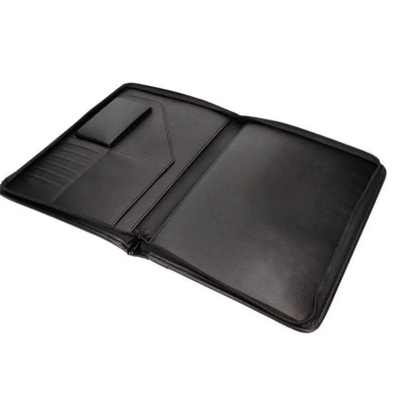CARPETA PORTAFOLIOS CREMALLERA CON BOLSA PARA MOVIL Y TARJETERO COLOR NEGRO 260X355 MM