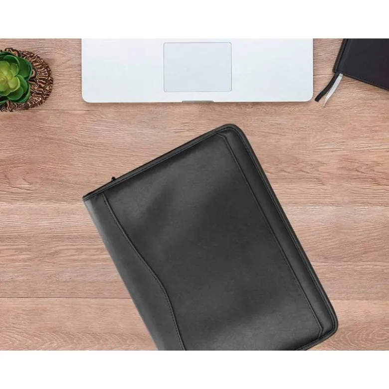 CARPETA PORTAFOLIOS CREMALLERA CON BOLSA PARA MOVIL Y TARJETERO COLOR NEGRO 260X355 MM