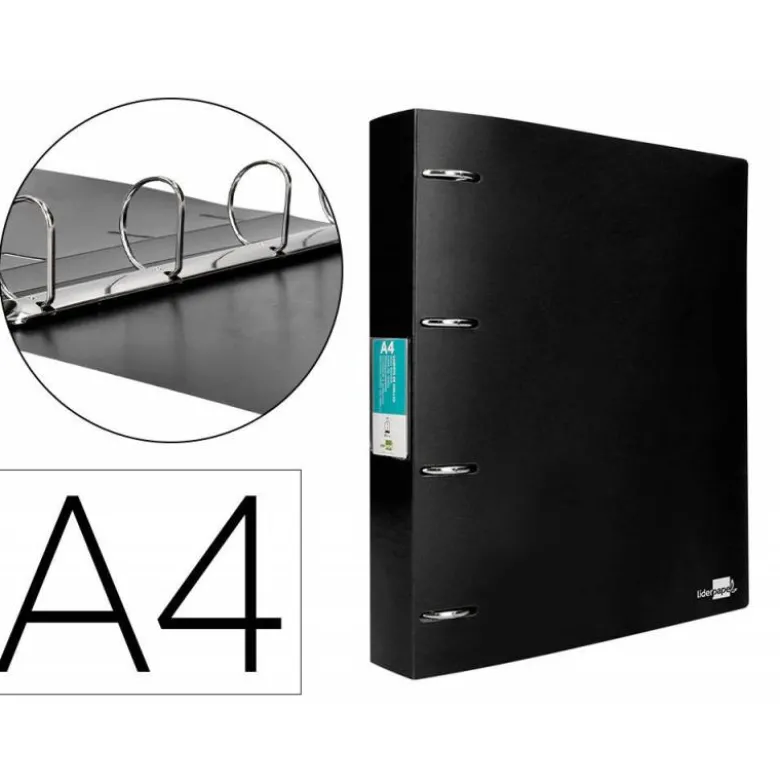 CARPETA 4 ANILLAS 40 MM LIDERPAPEL DIN A4 COLOR NEGRO POLIPROPILENO