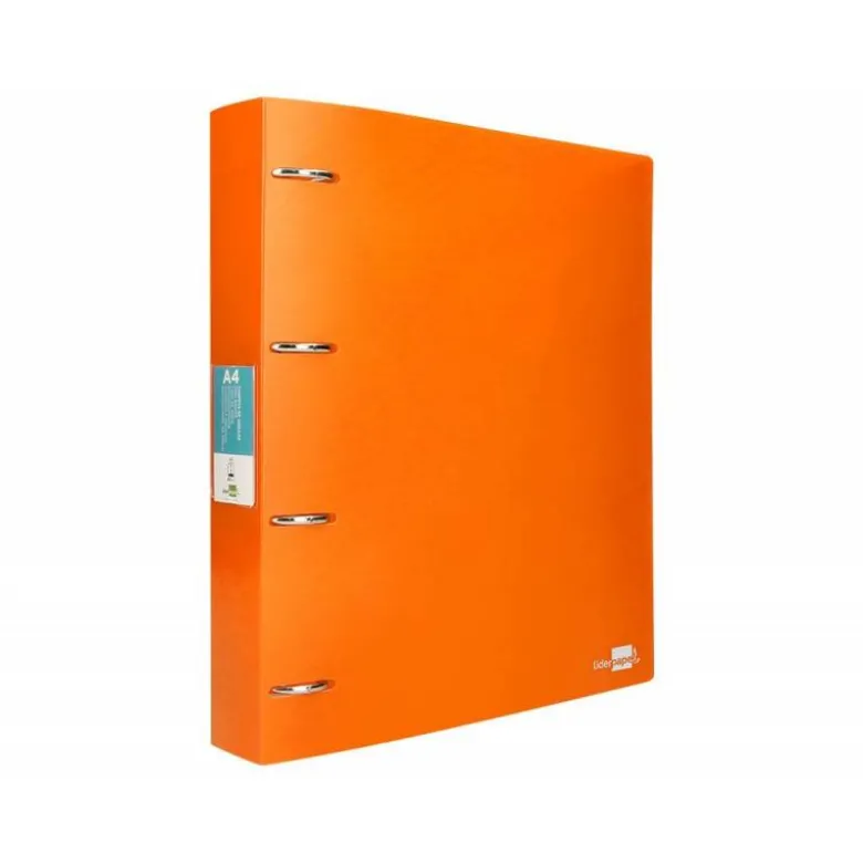 CARPETA 4 ANILLAS 40 MM LIDERPAPEL DIN A4 COLOR NARANJA POLIPROPILENO