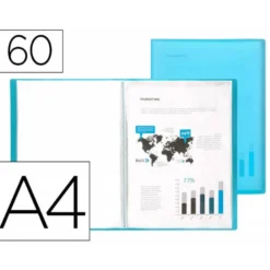 Carpeta Beautone escaparate de 60 fundas fijas Din a4 azul