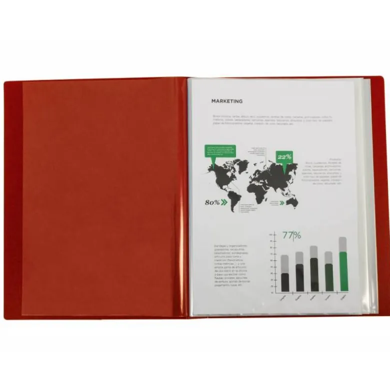 Carpeta Beautone escaparate con 80 fundas fijas Din A4 rojo