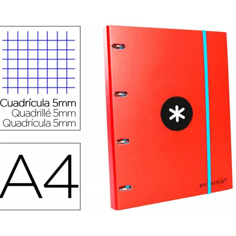 Carpeta con recambio Antartik A4 4 anillas 25 mm de Carton forrado color rojo