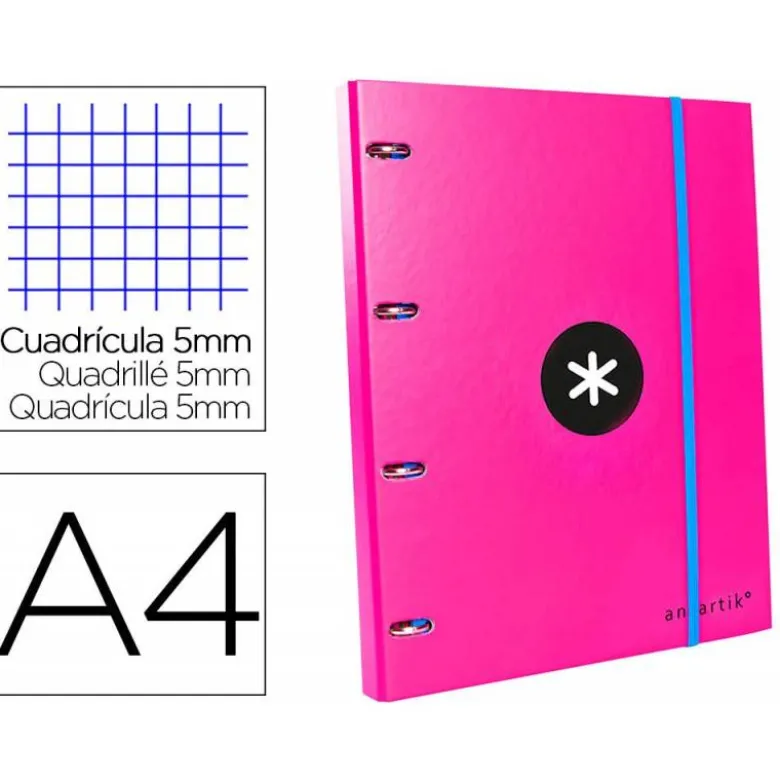 Carpeta con recambio Antartik A4 4 anillas 25 mm de Carton forrado color rosa