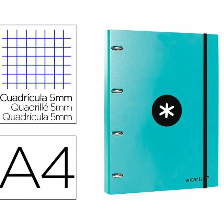 CARPETA CON RECAMBIO LIDERPAPEL ANTARTIK A4 CUADRO 5MM FORRADA 4 ANILLAS 25MM COLOR MENTA