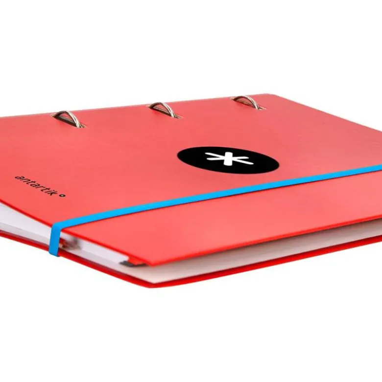 CARPETA CON RECAMBIO LIDERPAPEL ANTARTIK A4 CUADRO 5 MM FORRADA 4 ANILLAS REDONDAS 40MM COLOR ROJO