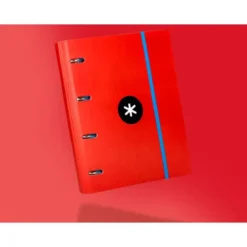 CARPETA CON RECAMBIO LIDERPAPEL ANTARTIK A4 CUADRO 5 MM FORRADA 4 ANILLAS REDONDAS 40MM COLOR ROJO
