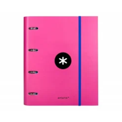 CARPETA CON RECAMBIO LIDERPAPEL ANTARTIK A4 CUADRO 5 MM FORRADA 4 ANILLAS 40MM REDONDAS COLOR ROSA