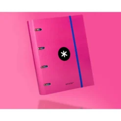 CARPETA CON RECAMBIO LIDERPAPEL ANTARTIK A4 CUADRO 5 MM FORRADA 4 ANILLAS 40MM REDONDAS COLOR ROSA