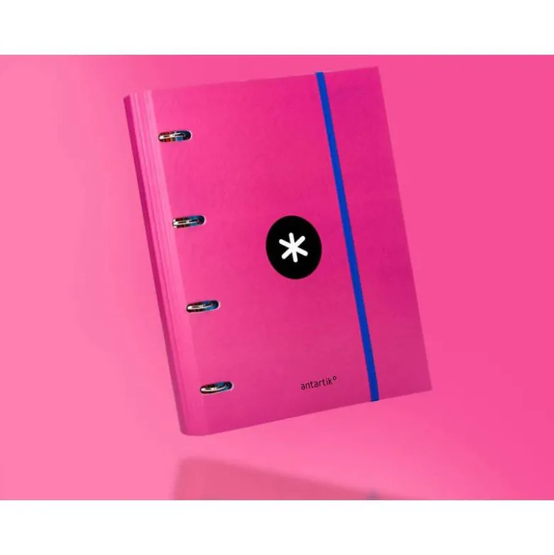 CARPETA CON RECAMBIO LIDERPAPEL ANTARTIK A4 CUADRO 5 MM FORRADA 4 ANILLAS 40MM REDONDAS COLOR ROSA