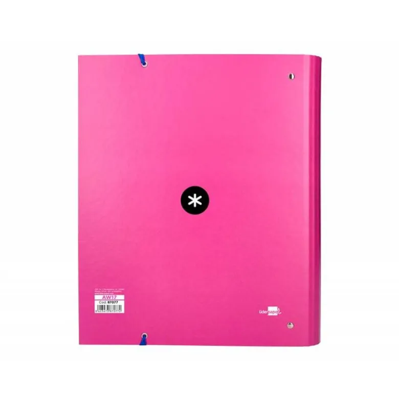 CARPETA CON RECAMBIO LIDERPAPEL ANTARTIK A4 CUADRO 5 MM FORRADA 4 ANILLAS 40MM REDONDAS COLOR ROSA