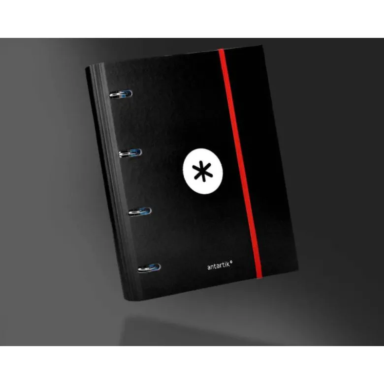 CARPETA CON RECAMBIO LIDERPAPEL ANTARTIK A4 CUADRO 5 MM FORRADA 4 ANILLAS 40MM REDONDAS COLOR NEGRA
