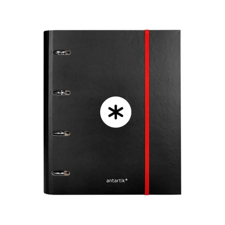 CARPETA CON RECAMBIO LIDERPAPEL ANTARTIK A4 CUADRO 5 MM FORRADA 4 ANILLAS 40MM REDONDAS COLOR NEGRA