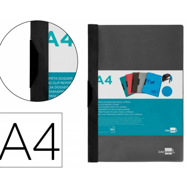 Carpeta dossier con pinza lateral Liderpapel 30 hojas Din A4 color negro