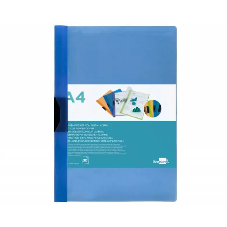 Carpeta dossier con pinza lateral Liderpapel 30 hojas Din A4 color azul frosty