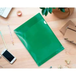 Carpeta dossier uñero plastico q-connect din a4 120 micras verde caja de 100 unidades