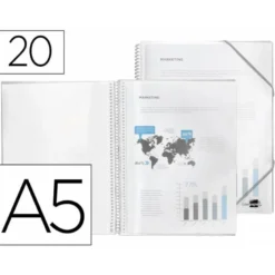 Carpeta escaparate con espiral Liderpapel DIN A5 20 fundas poliporpileno color transparente