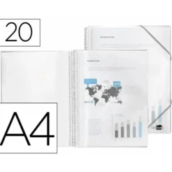 Carpeta escaparate con espiral Liderpapel DIN A4 20 fundas poliporpileno color transparente