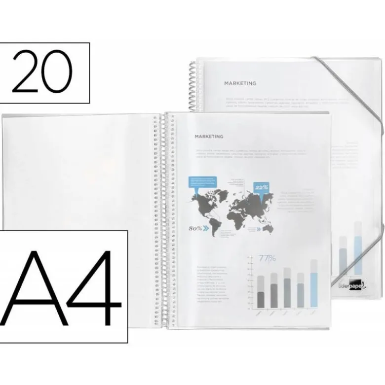 Carpeta escaparate con espiral Liderpapel DIN A4 20 fundas poliporpileno color transparente