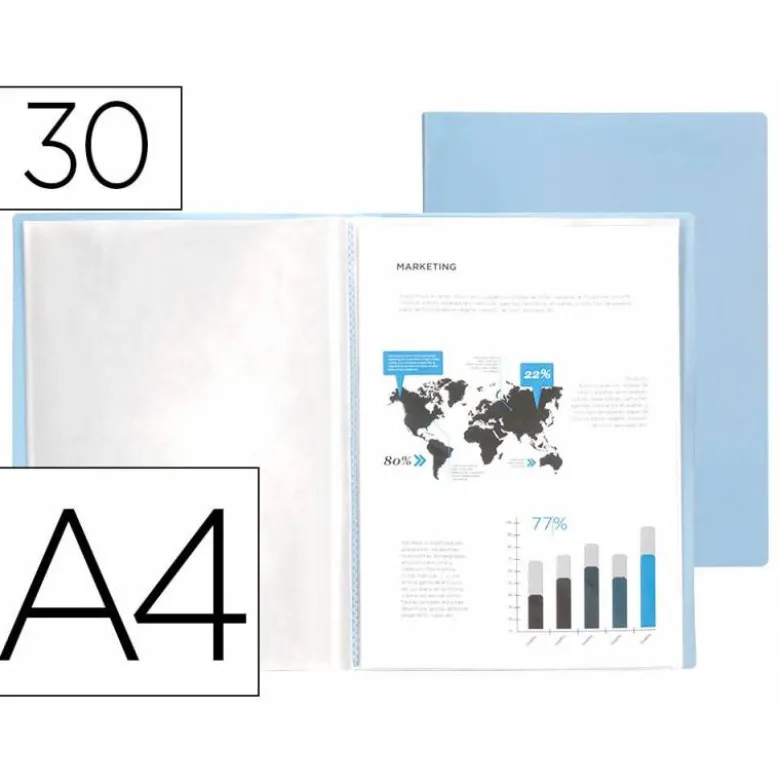 Carpeta escaparate Liderpapel DIN A4 poliporpileno con 30 fundas color azul