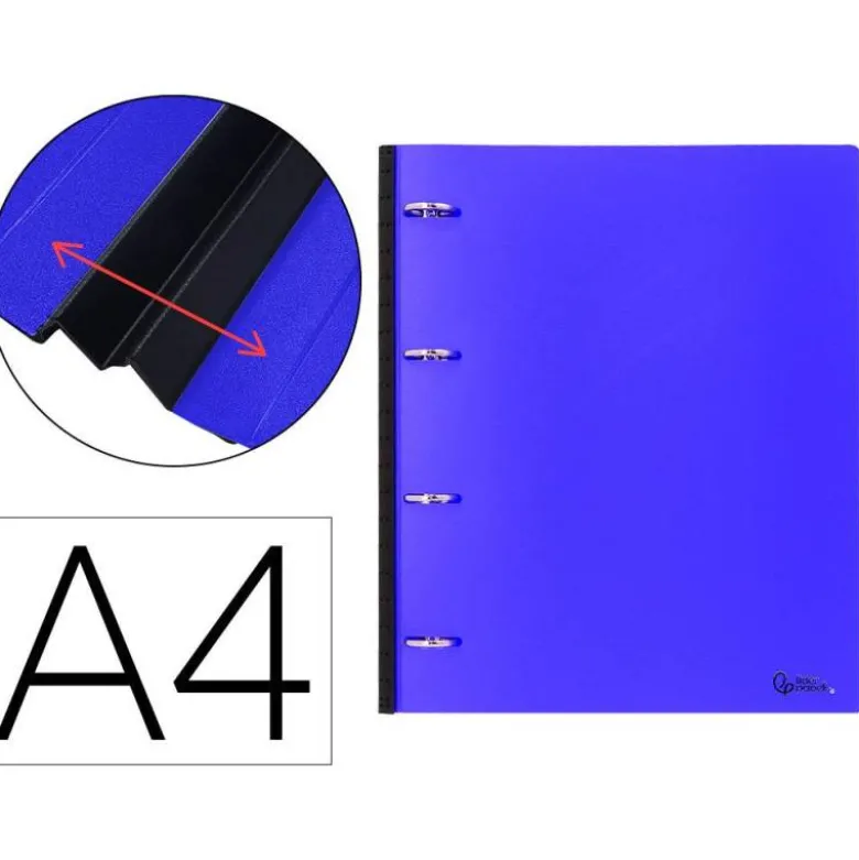 CARPETA LIDERPAPEL 4 ANILLAS REDONDAS 25 MM POLIPROPILENO DIN A4 ULTRA COMPACTA CON LOMO EXTENSIBLE 4 CM AZUL