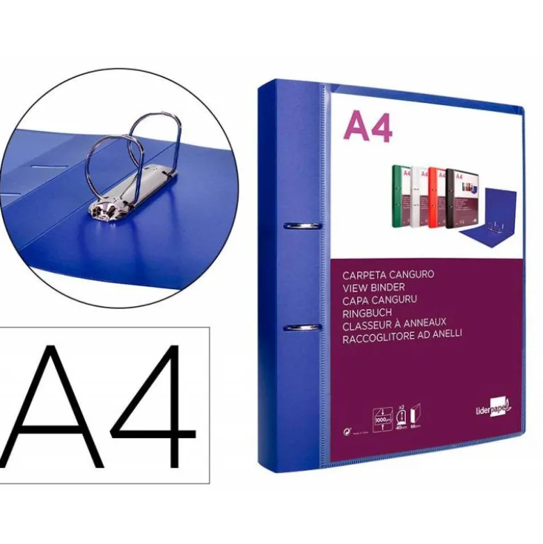 CARPETA LIDERPAPEL CANGURO 2 ANILLAS 40 MM MIXTAS POLIPROPILENO DIN A4 AZUL