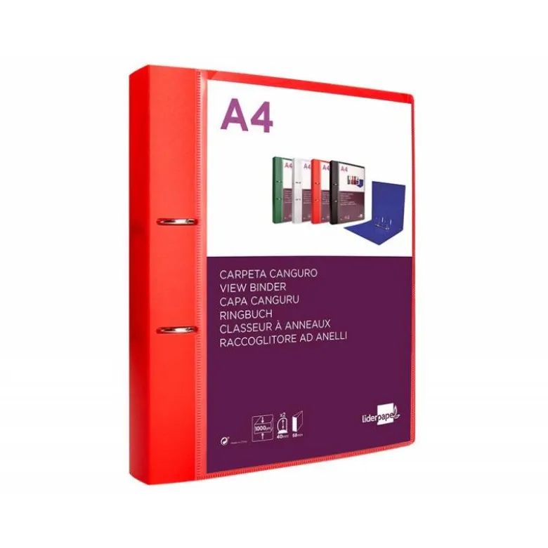 CARPETA LIDERPAPEL CANGURO 2 ANILLAS 40 MM MIXTAS POLIPROPILENO DIN A4 ROJO
