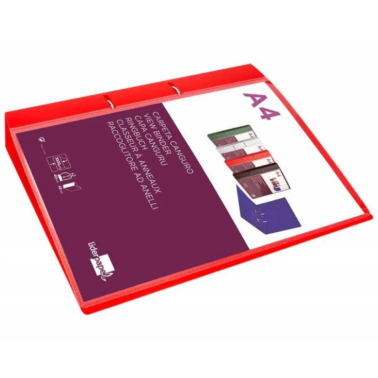 CARPETA LIDERPAPEL CANGURO 2 ANILLAS 40 MM MIXTAS POLIPROPILENO DIN A4 ROJO